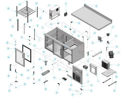 Bar- & Getränkekühltisch Premium PLUS - 1468x600mm - mit 2 Glastüren &  Aufkantung