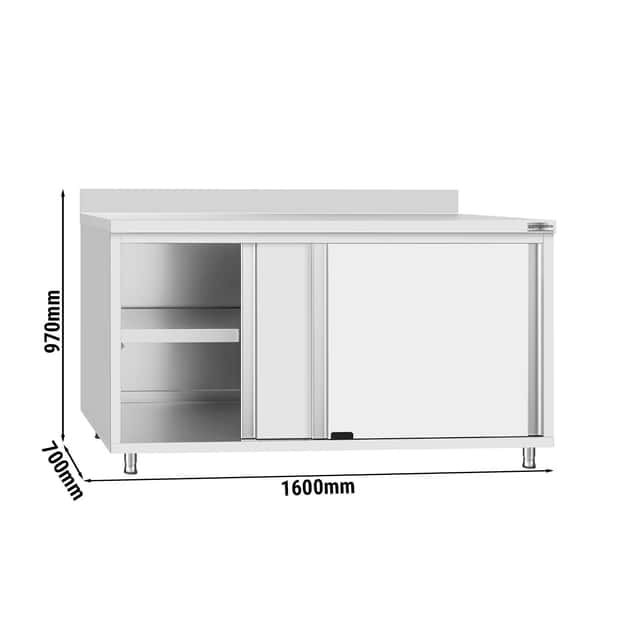 Edelstahl Arbeitsschrank ECO - 1600x700mm - mit Schiebetür und Aufkantung