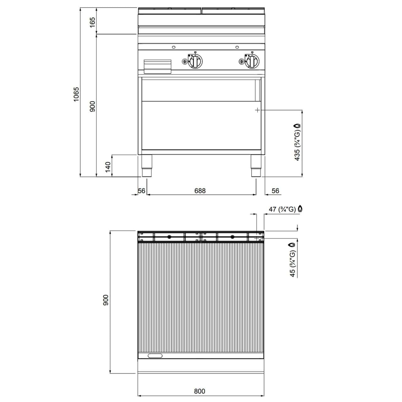 Gas Bratplatte - 20 kW - Gerillt