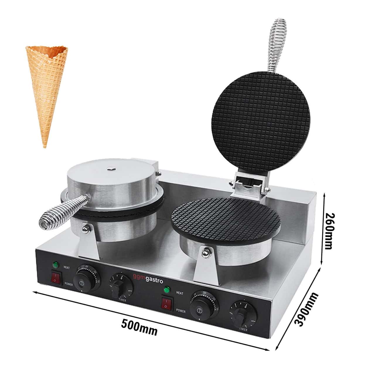 Waffeleisen - Doppelt - 2,6kW - für Eishörnchen - Ø 190mm