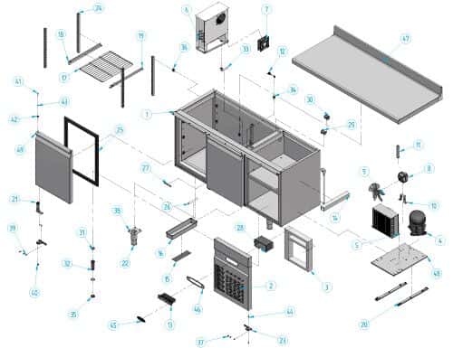 Kühltisch Premium PLUS - 1468x600mm - mit 1 Tür & 2 Schubladen & mit Aufkantung