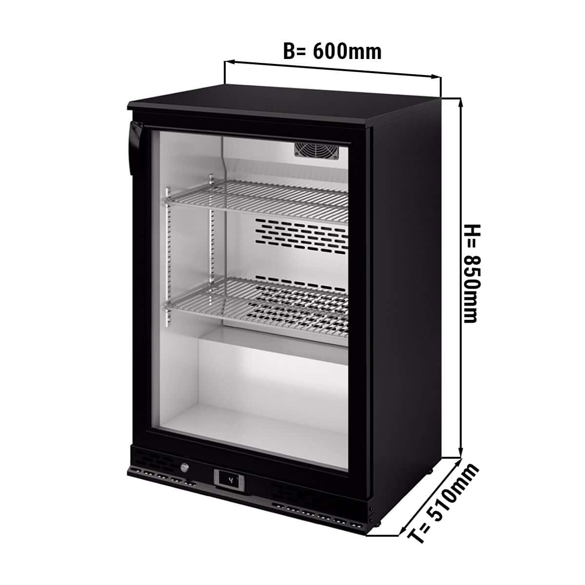 Barkühlschrank - 600mm - 125 Liter - mit 1 Glasflügeltür - Schwarz