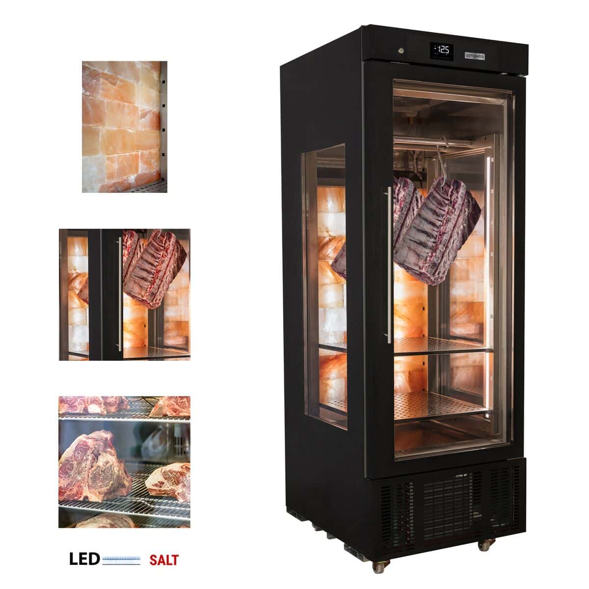 Dry Aging Fleischreifeschrank 0,70 m - mit 1 Glastür - Schwarz