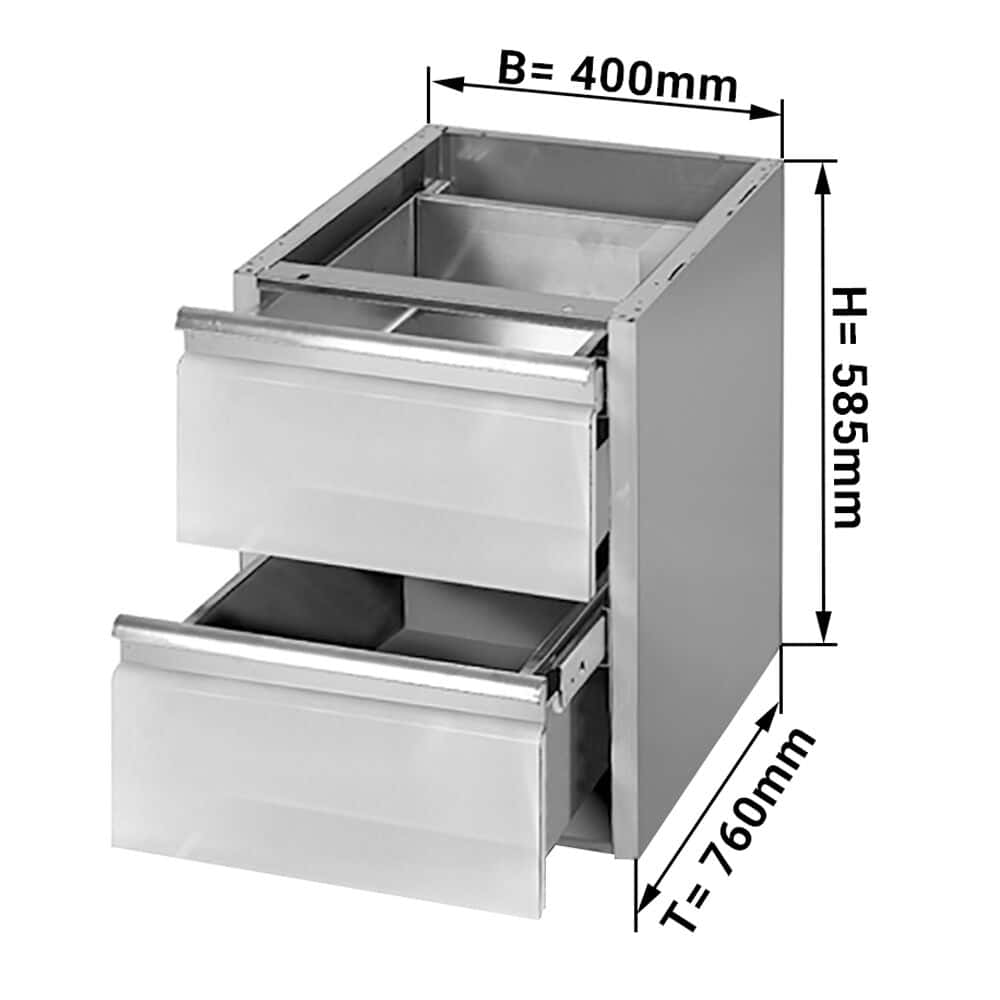 Schubladenblock PREMIUM - 2 Schubladen - Unterbaumodul 400x760mm - für ATK 800mm tief