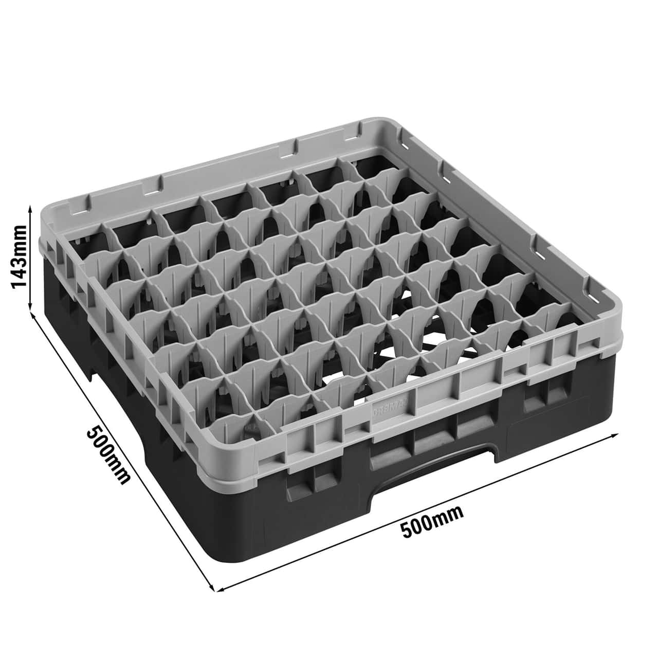 CAMBRO | CAMRACK® - Koš na sklo 1/1 s 1 nástavcem - 500x500mm - 49 přihrádek - černý