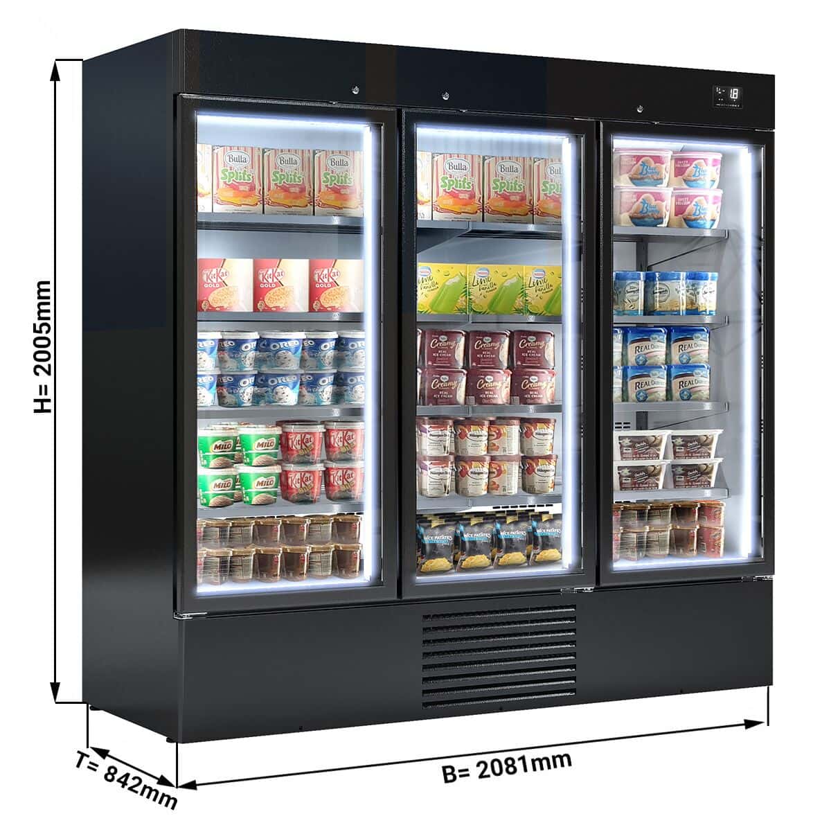 Freezer -2081mm - 2030 liters - with LED lighting, insulated glass doors & 4 shelves