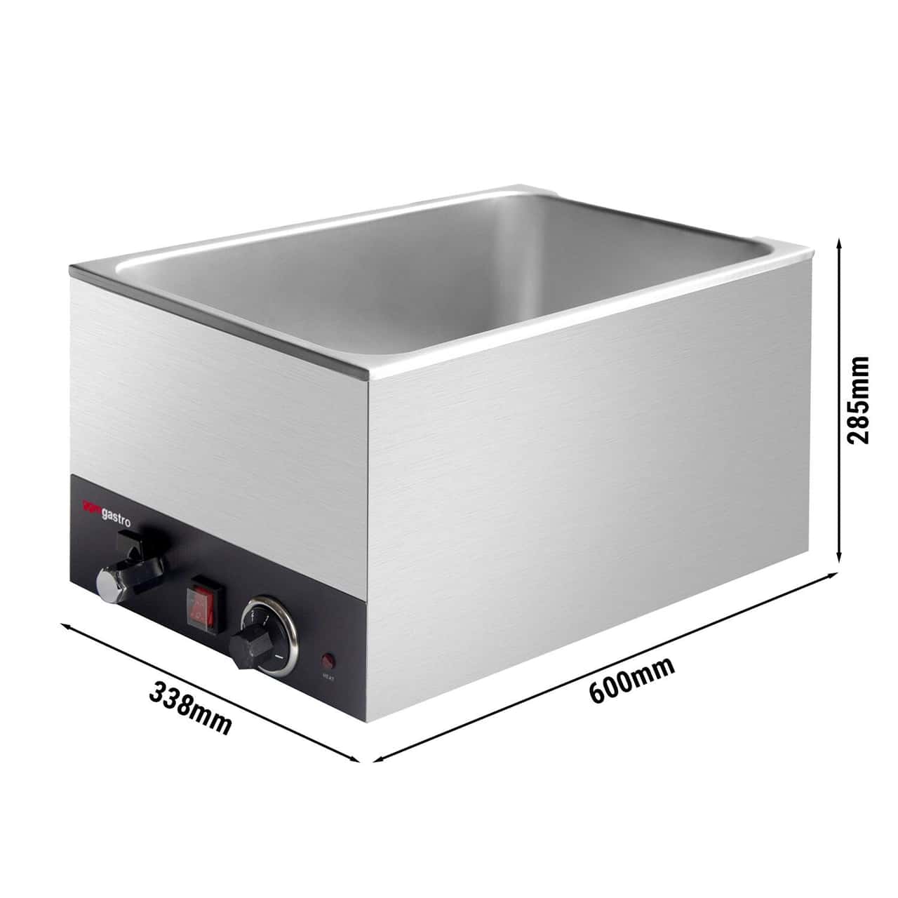 Elektro Bain-Marie - 1,2 kW - für GN 1/1 mit 200mm Höhe - mit Ablasshahn