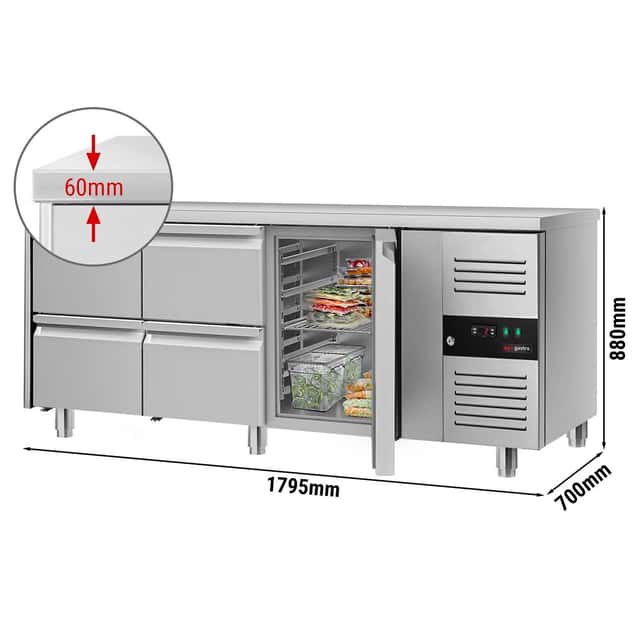 Chladicí stůl ECO - 1,8 x 0,7 m - s 1 dveře & 4 šuplíky  1/2