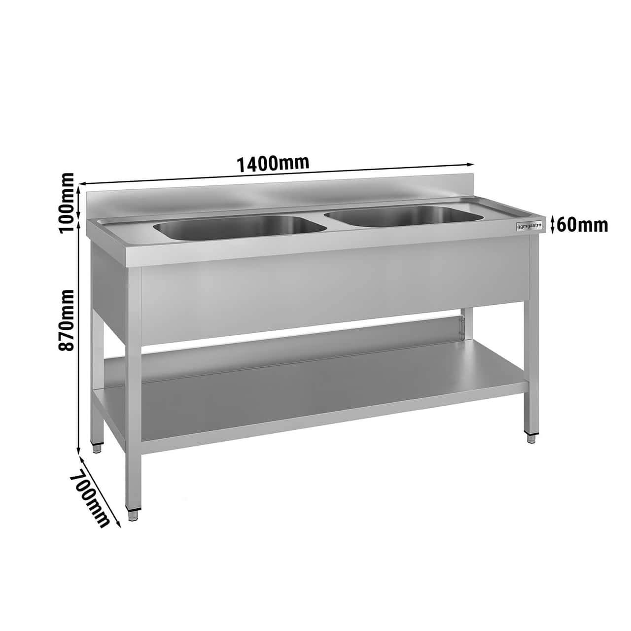 ECO dřezová skříňka - 1400x700 mm - s podstavcem a 2 umyvadly uprostřed