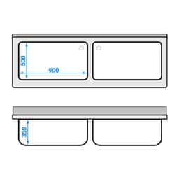 Topfspültisch - 2000x700mm - mit Grundboden & 2 Becken