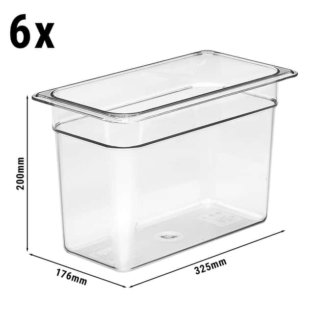 (6 Stück) CAMBRO | CAMWEAR® -  Polycarbonat GN-Behälter 1/3 - Clear - Tiefe 200 mm