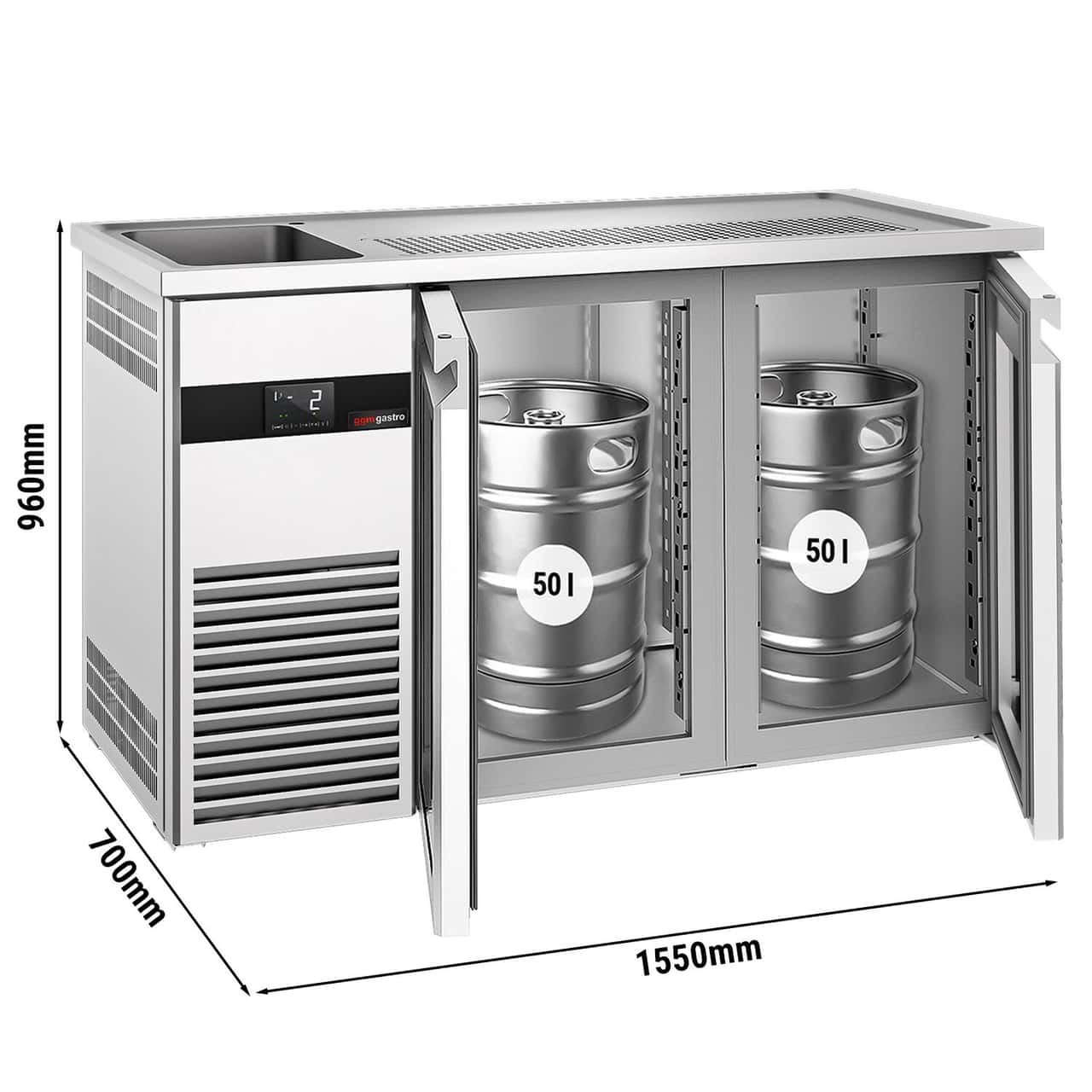 Biertheke PREMIUM - 1550x700mm - 2 Glastüren