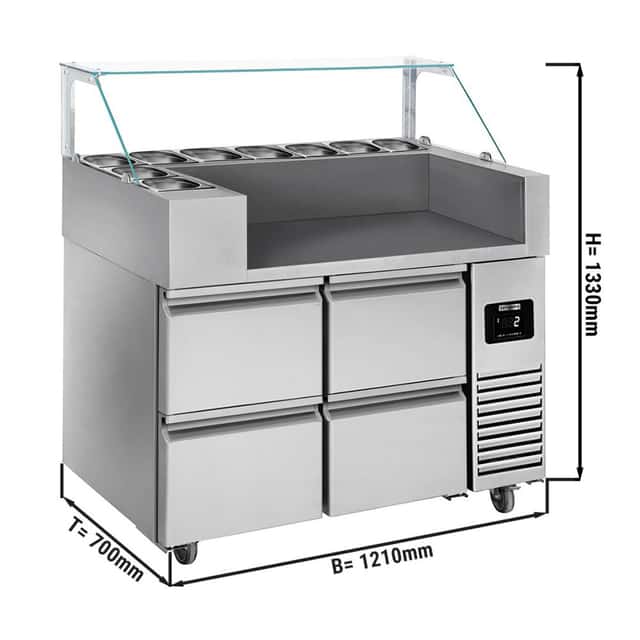 Zubereitungstisch - 1210mm - für 9x GN 1/6 - 4 Schubladen