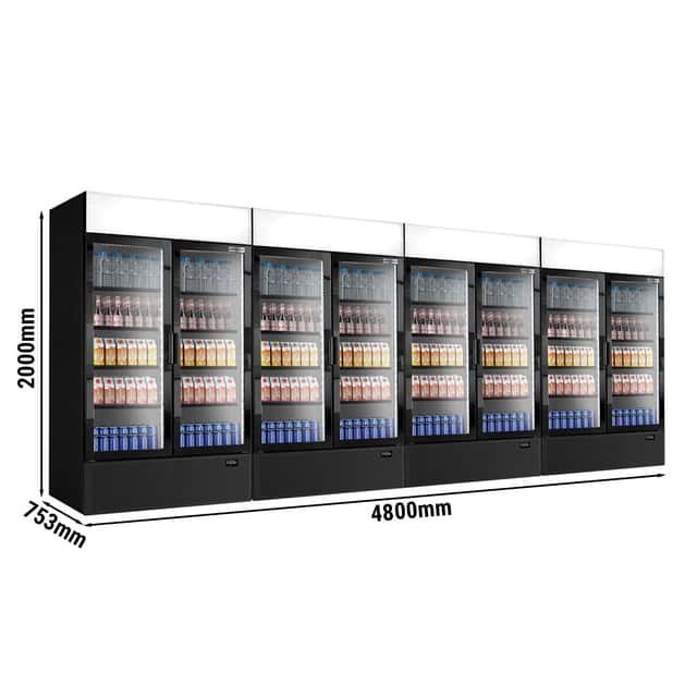 (4 Stück) Getränkekühlschrank - 4800 Liter - rahmenloses Design - 8 Glastüren & Werbedisplay