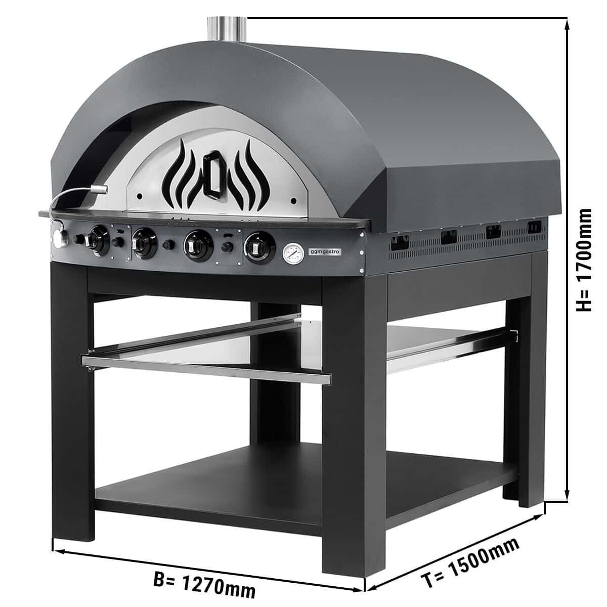 Gas pizza oven - anthracite - 9x 25cm - manual - incl. base frame