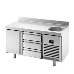 Refrigerated counter Premium PLUS- 1468x600mm -  with 1 sink, 1 door, 3 drawers & backsplash