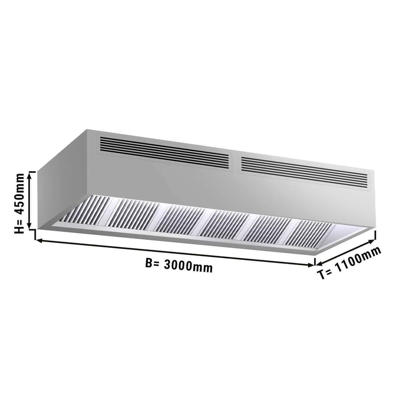 Induktions-Kastenhaube - 3,0m - mit Filter & LED Lampe