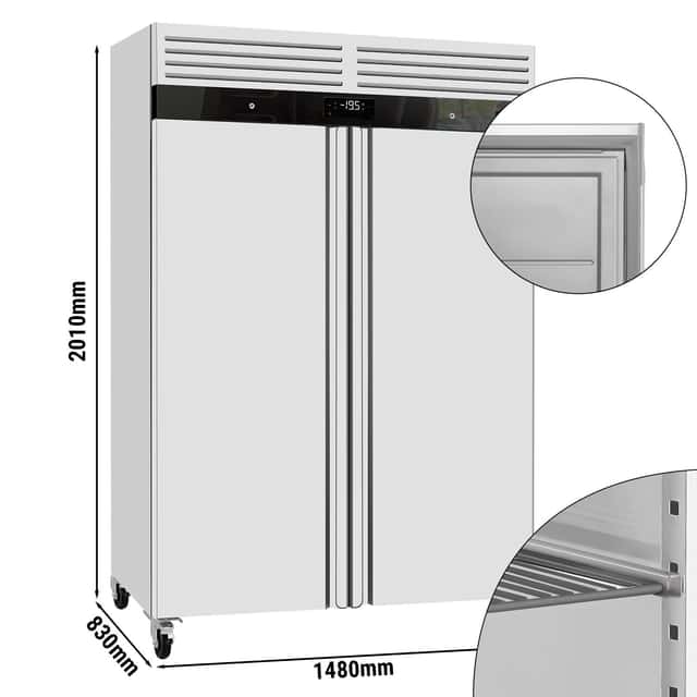 Kühlschrank Edelstahl ECO - GN 2/1 - 1400 Liter - mit 2 Edelstahltüren - Innenseite der Tür aus Kunststoff