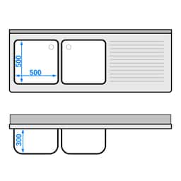 Spülmaschinen-Spülschrank - 1800x700mm - mit 2 Becken links