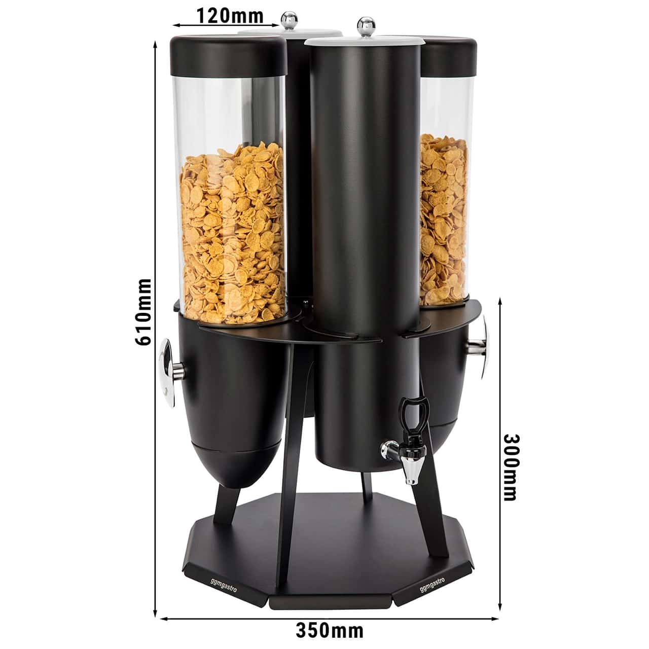 Müsli & Cornflakesspender - doppelt - rotierend - Ø 120mm - Schwarz - Drehausgabe