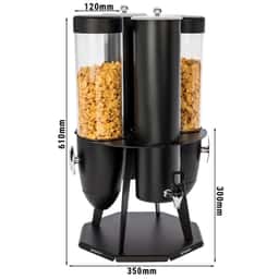 Müsli & Cornflakesspender - doppelt - rotierend - Ø 120mm - Schwarz - Drehausgabe