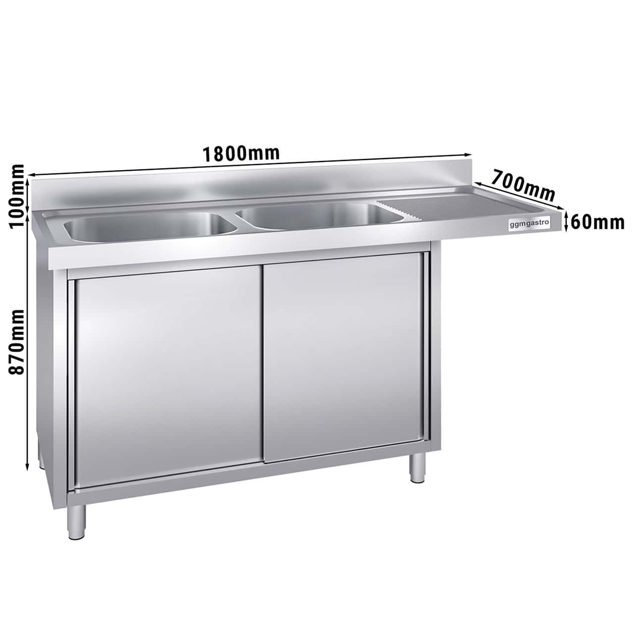 Spülmaschinen-Spülschrank - 1800x700mm - mit 2 Becken links