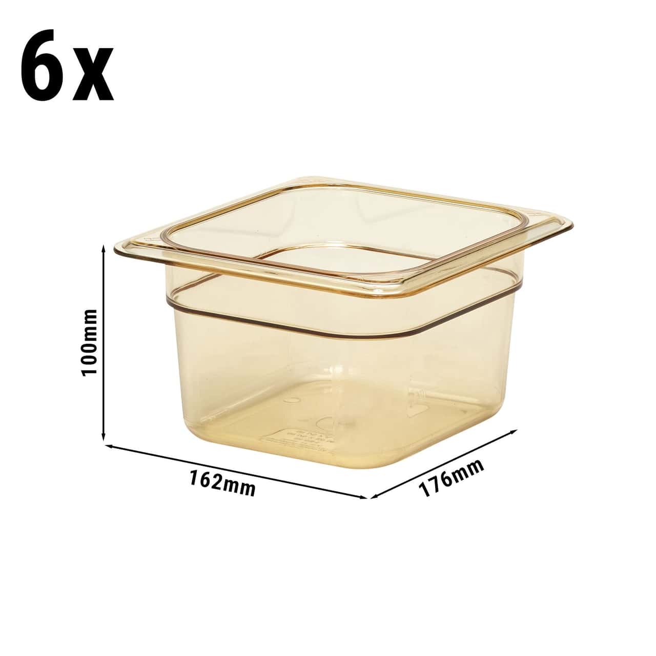 (6 Stück) CAMBRO | H-PAN™ -  Hitzebeständige GN-Behälter 1/6 - Bernstein - Tiefe 100 mm