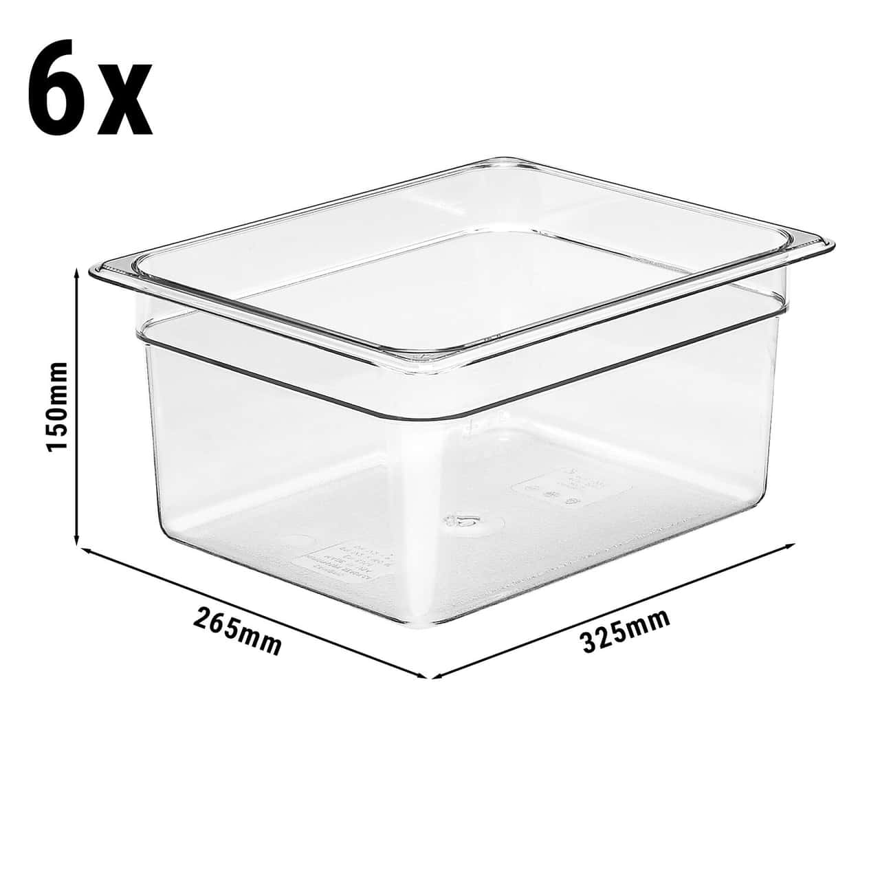 (6 kusů) CAMBRO | | CAMWEAR®  polykarbonátové nádoby GN 1/2 - čiré - hloubka 150 mm