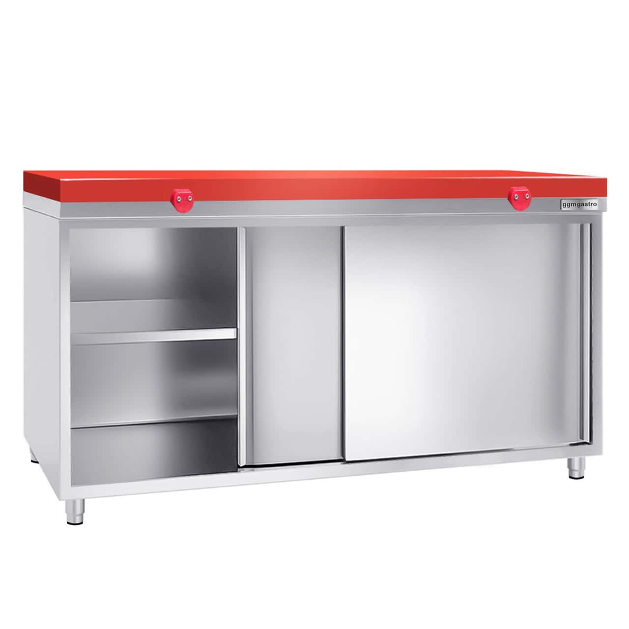 Edelstahl Arbeitsschrank PREMIUM - 1800x800mm - mit Schiebetür ohne Aufkantung inkl. Schneidplatte