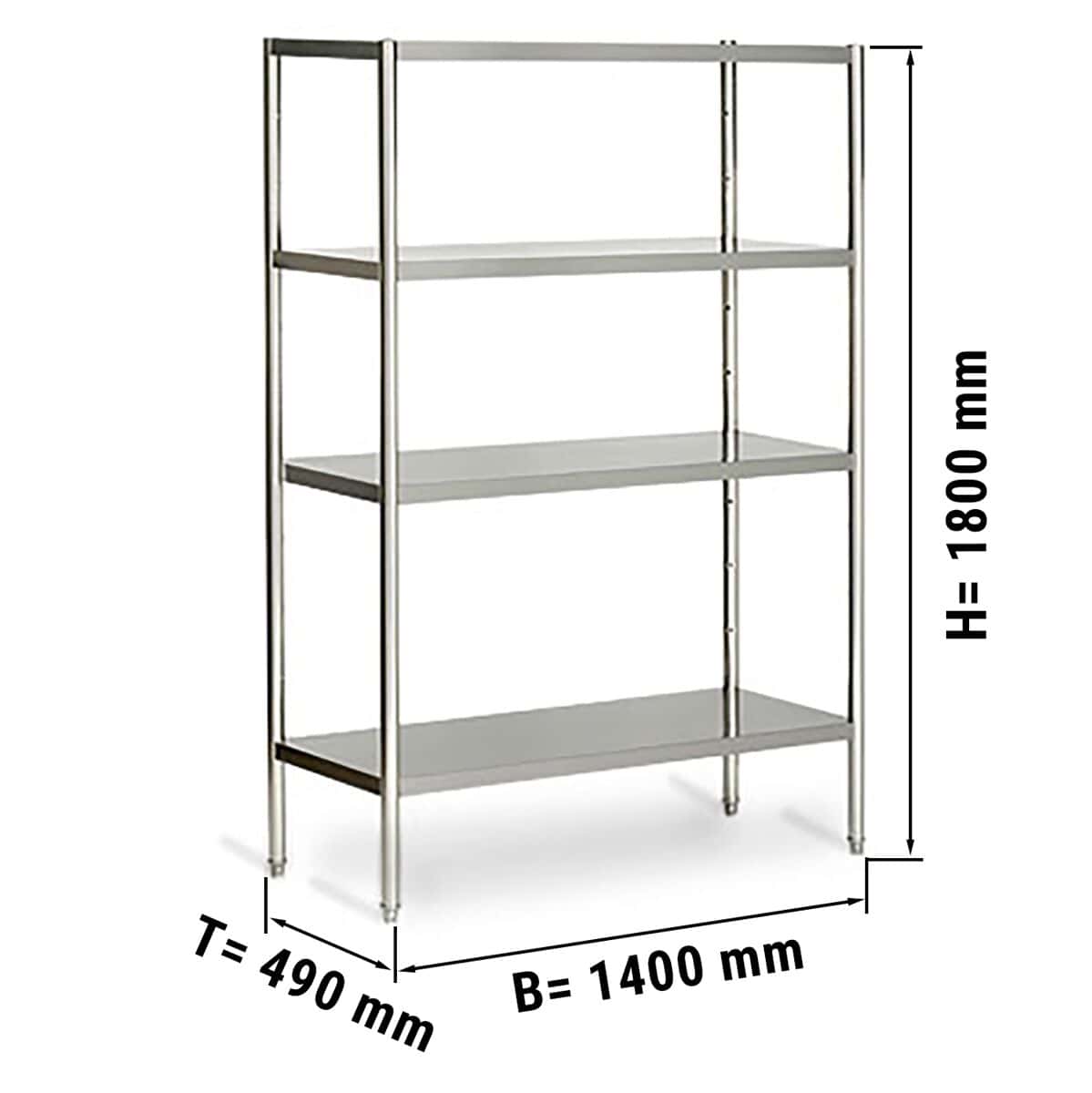 Edelstahlregal ECO - 1400x490mm - mit 4 Ablagen (VERSTELLBAR)