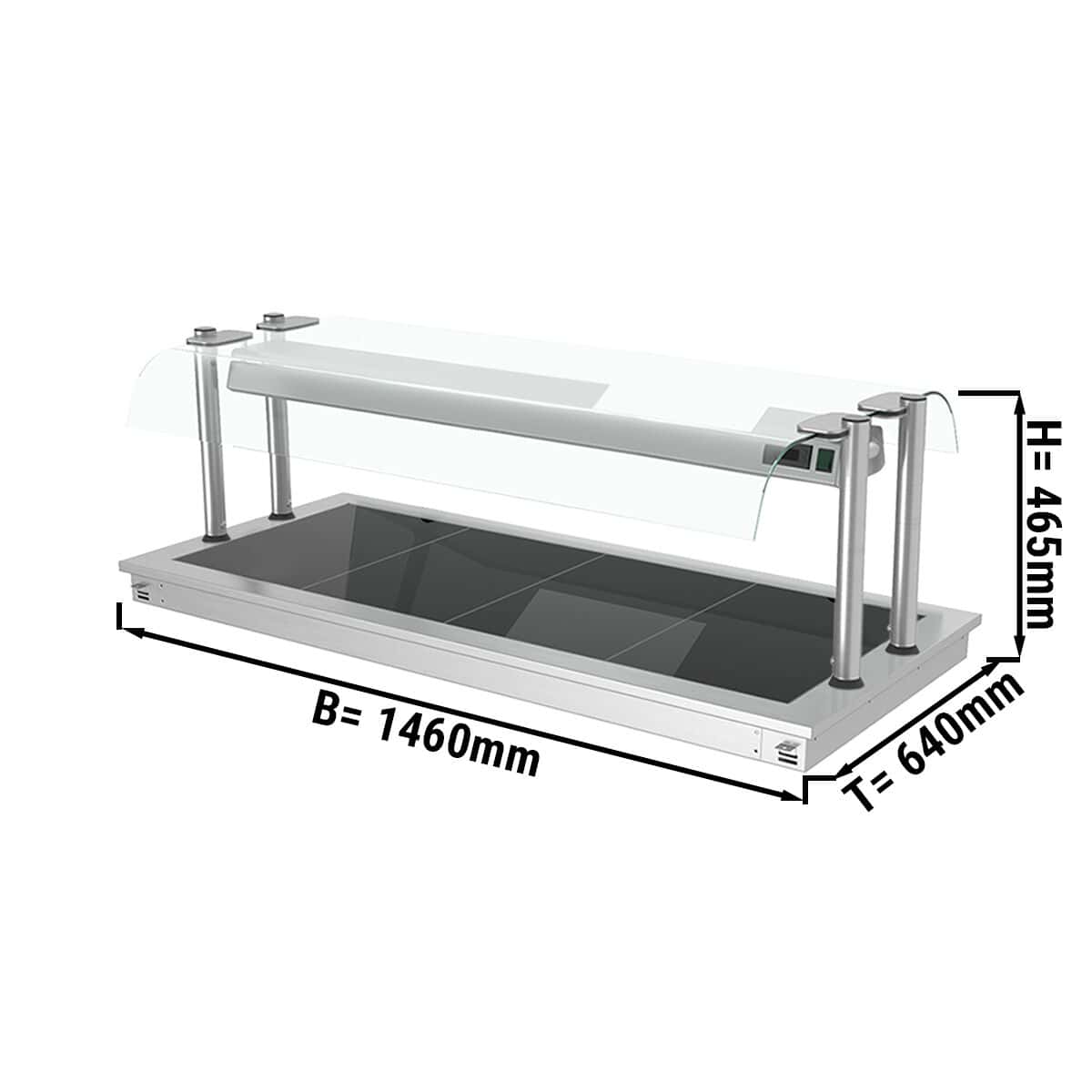 Einbau Warmhalteplatte - 1,5m - 4x GN 1/1 - mit Glas-Hustenschutz