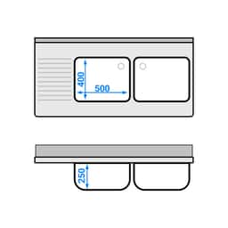 Spülschrank - 1400x700mm - mit 3 Schubladen & 2 Becken links