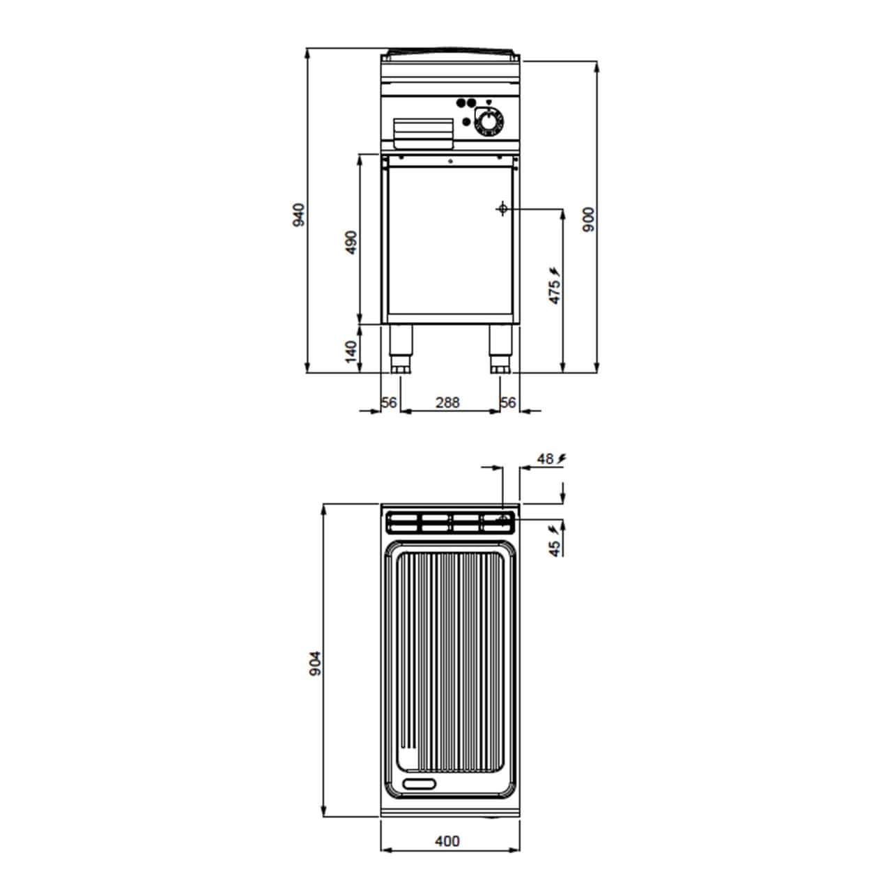 Elektrická grilovací deska - 6,6 kW - drážkovaná