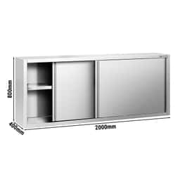 Edelstahl Wandhängeschrank PREMIUM - 2000x400mm - mit Schiebetür - 800mm hoch