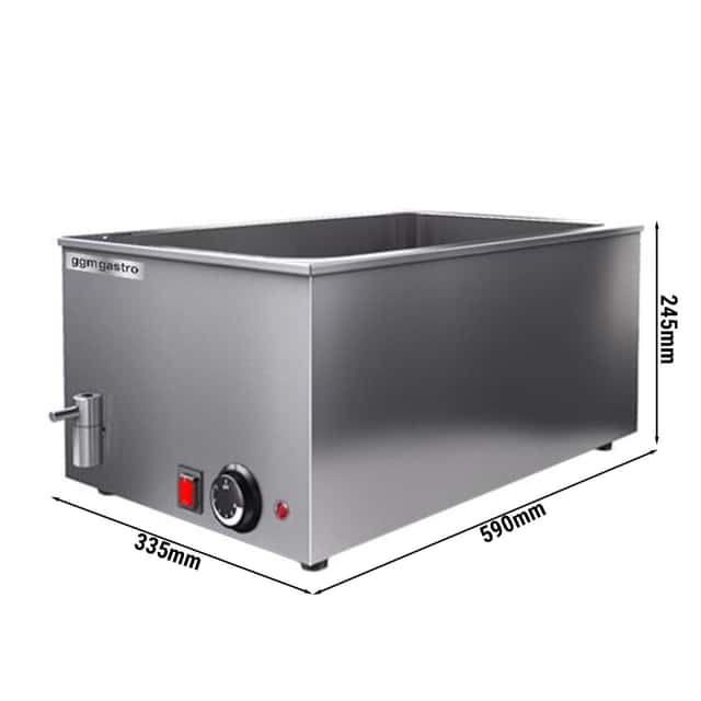 Elektro Bain-Marie - 1,2 kW - für GN 1/1 mit 150mm Höhe - mit Ablasshahn