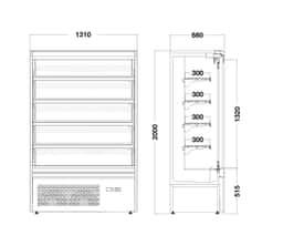 Wandkühlregal - 1310mm - 471 Liter - mit LED-Beleuchtung, Glastüren & 4 Ablagen