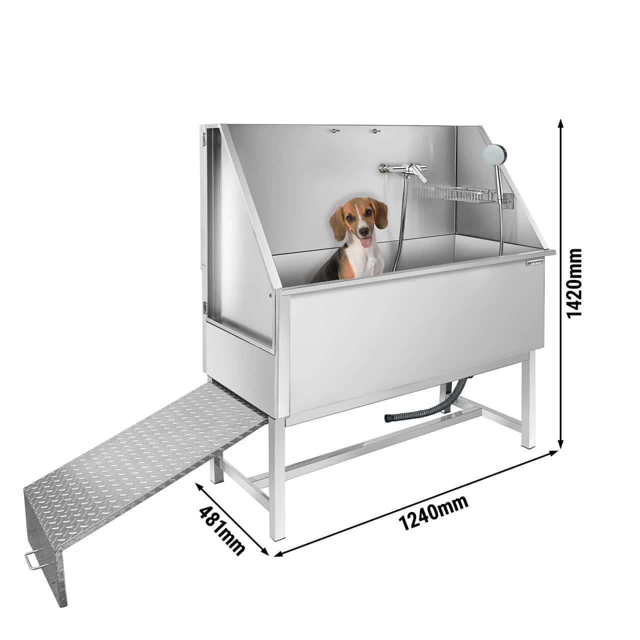 Haustierpflegewanne  - mit Rampe, Armatur und gelochtem Edelstahlboden
