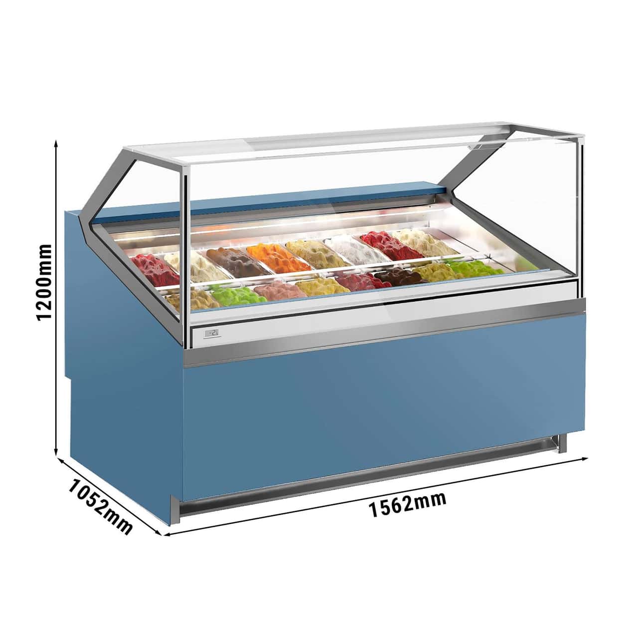 Ice cream counter IVY - 1560mm - Air circulation -   for 16x 5 liter containers - Blue