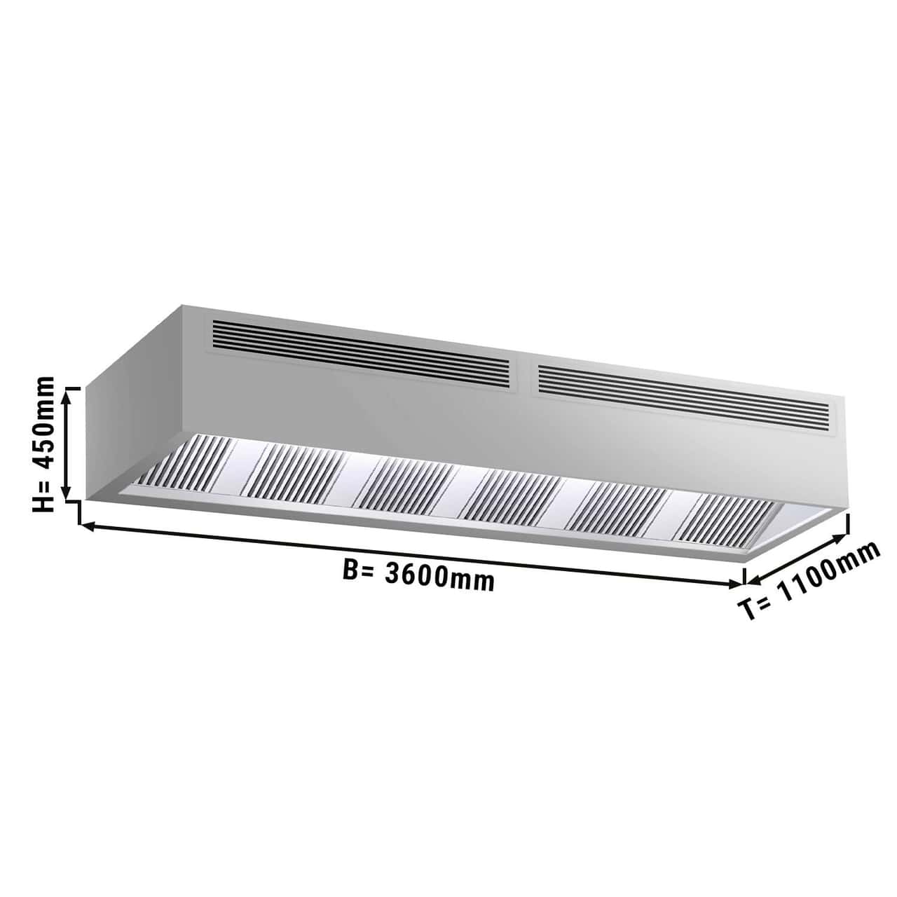 Induktions-Kastenhaube - 3,6m - mit Filter & LED Lampe