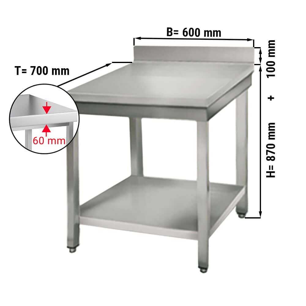 Edelstahl Arbeitstisch ECO - 600x700mm - mit Grundboden & Aufkantung