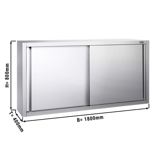 Edelstahl Wandhängeschrank PREMIUM - 1800x400mm - mit Schiebetür - 800mm hoch