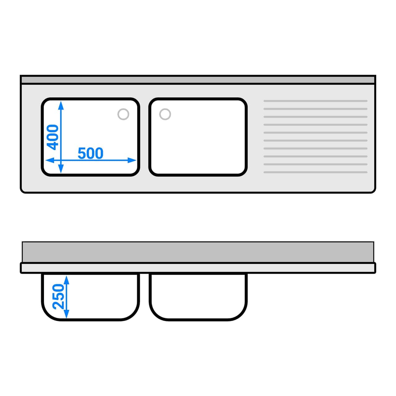 Spülschrank ECO - 1800x600mm - mit 2 Becken links