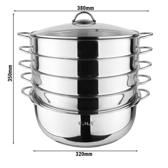 6-teiliger Edelstahl-Dampfgarer | Dampfkocher - Ø 280 mm - 5,8 liter