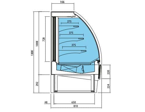 Wandkühlregal - 1915mm - 548 Liter - mit LED-Beleuchtung & 3 Ablagen - Schiebetüren hinten