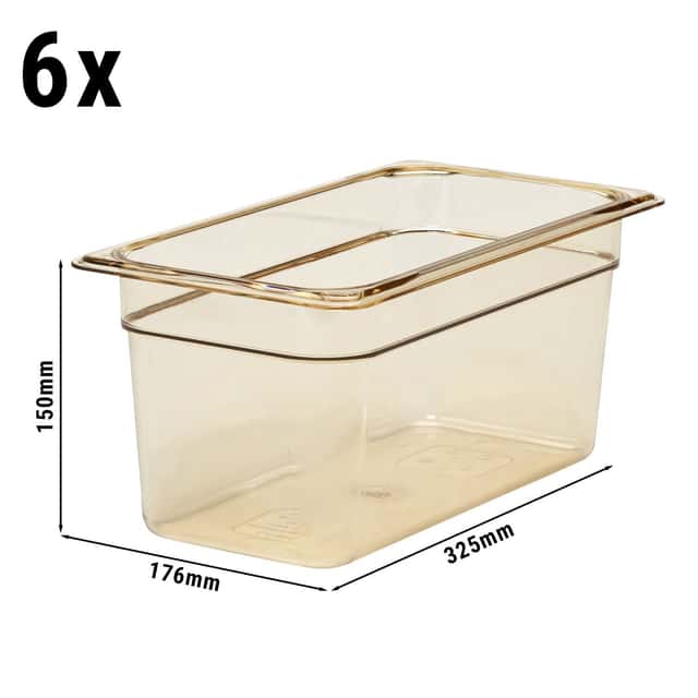 (6 Stück) CAMBRO | H-PAN™ -  Hitzebeständige GN-Behälter 1/3 - Bernstein - Tiefe 150 mm