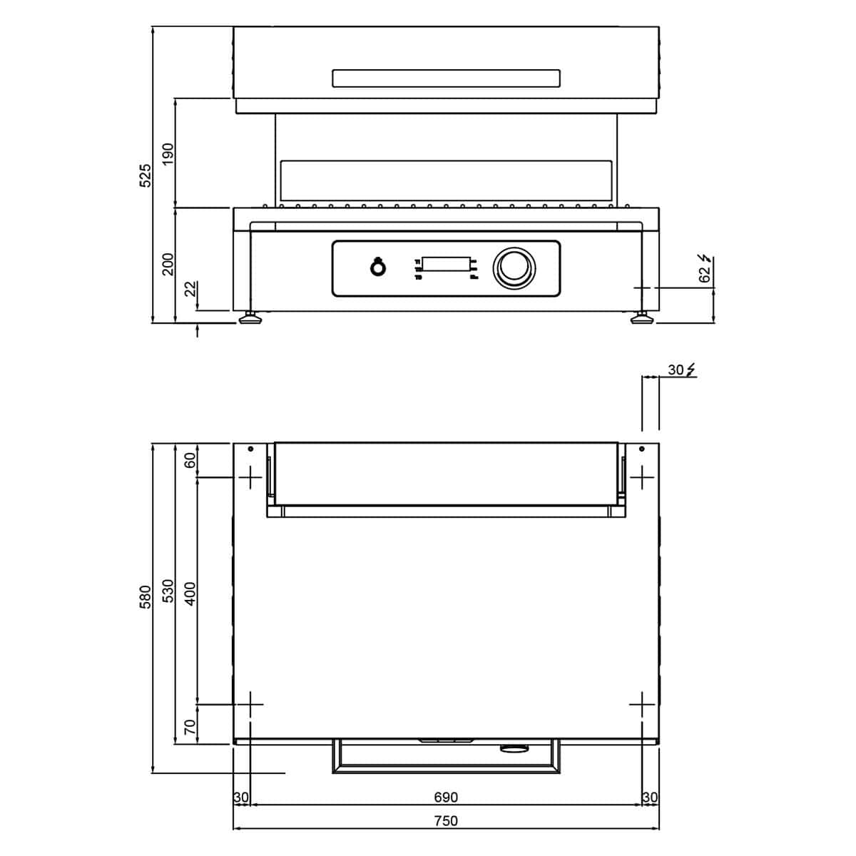 Electric pita oven/ salamander - 6 kW - 220 Volt - Electronic control