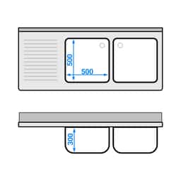 Spülschrank ECO - 1600x700mm - mit 2 Becken rechts