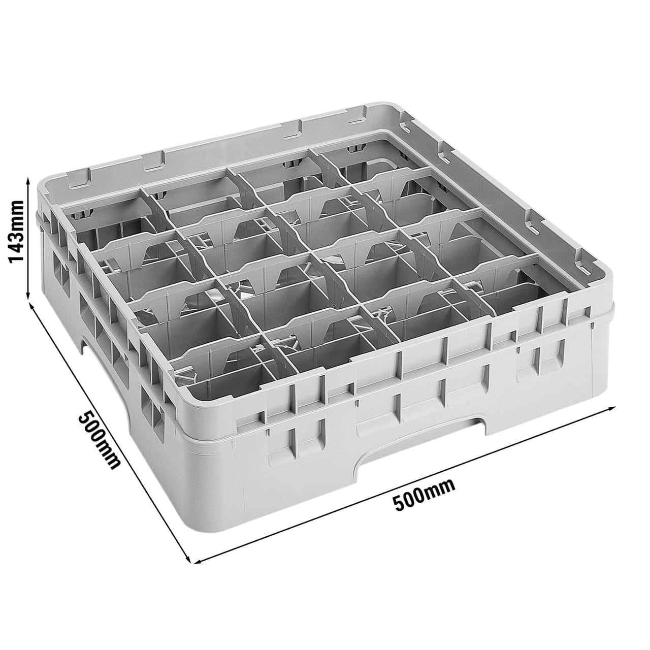 CAMBRO | CAMRACK® - Mycí koš na šálky 1/1 s 16 přihrádkami - 500x500mm - šedý