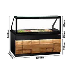 Saladette TORONTO - 2000mm - Holzfront - 3 Türen - für 5x GN 1/1 - schwarze Granit-Arbeitsplatte