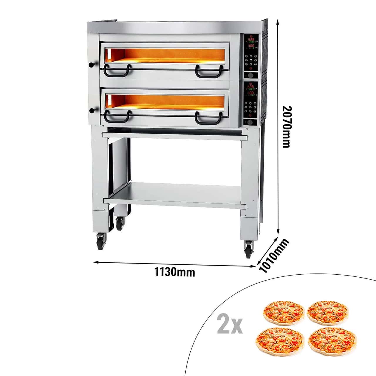 Elektrická pizza pec Power - 4+4 Ø 34 cm - vč. digestoře, podstavce & setu koleček